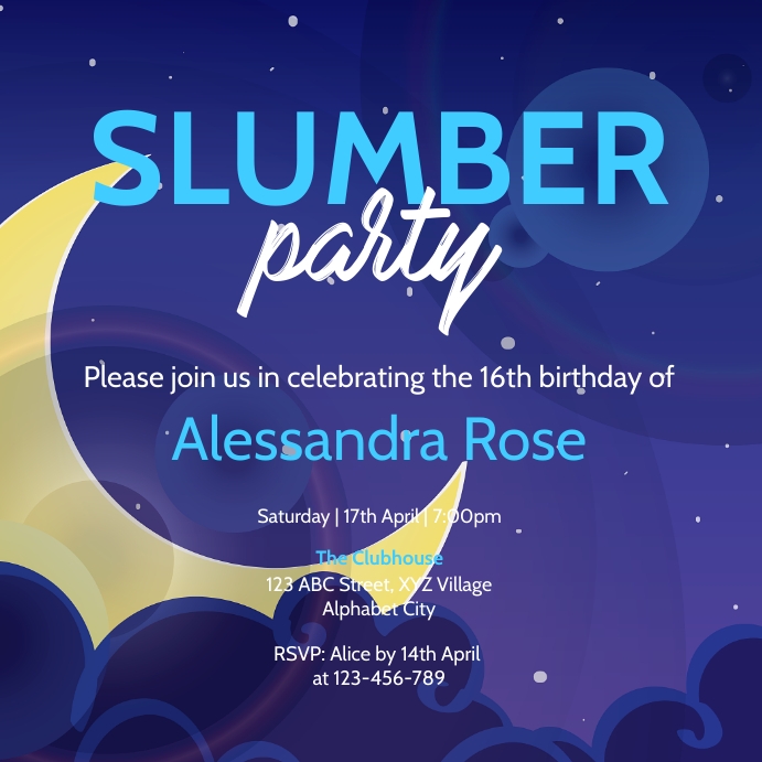 Slumber Party Invitation Square Template | PosterMyWall