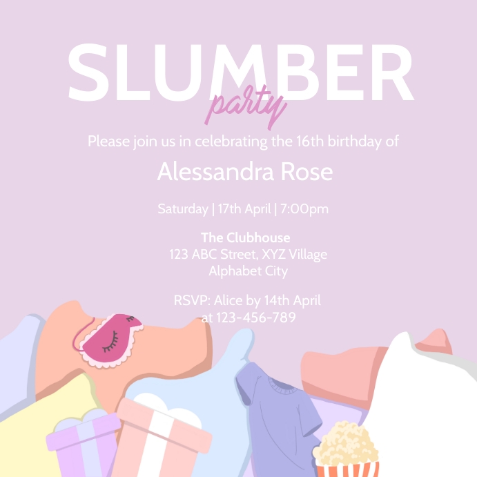 Slumber Party Invitation Vierkant (1:1) template