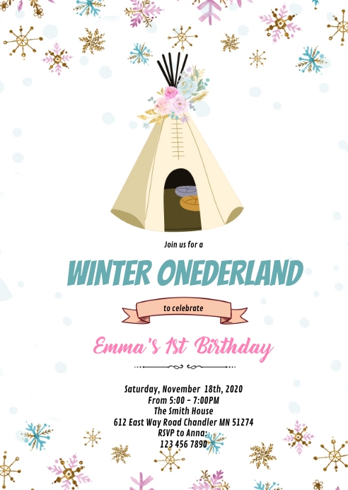 Slumber winter onederland invitation A6 template