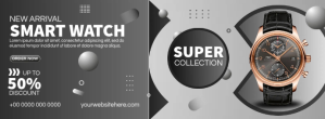 สีน้ำตาล Smart Watch Promotion Facebook Cover Photo Template