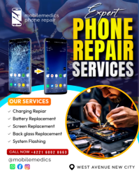 Smartphone repair mobile phone screen replacement cellphone gadget services promotion flyer template Instagram Portrait