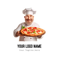 Smiling Chef Presenting Delicious Pizza Logo template