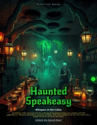 Smoky vintage haunted speakeasy Halloween party flyer template