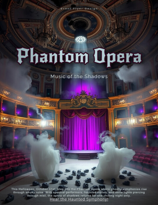 Modèle Smoky vintage phantom opera Halloween flyer design template ...