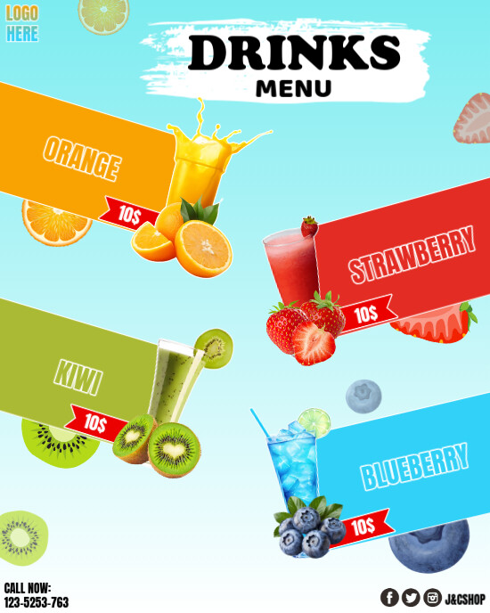 Smoothie Menu Ads Instagram Portrait template