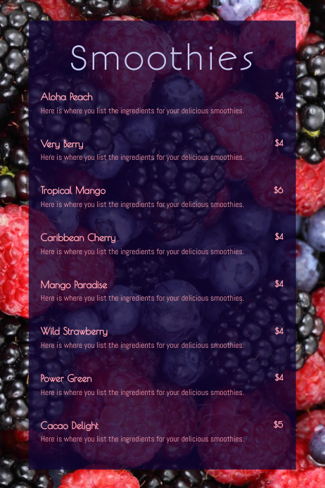 Smoothie Menu Template Postermywall