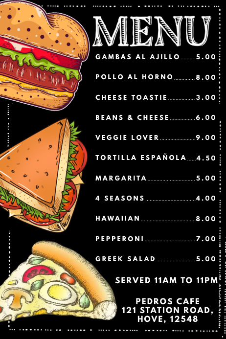 Copy of Snacks Fast Food Menu Design Template | PosterMyWall