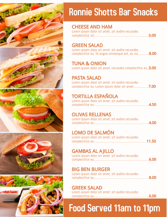 Snacks Menu Template | PosterMyWall