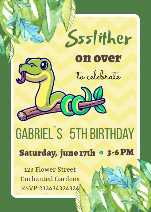 Snake Birthday Invitation A6 template