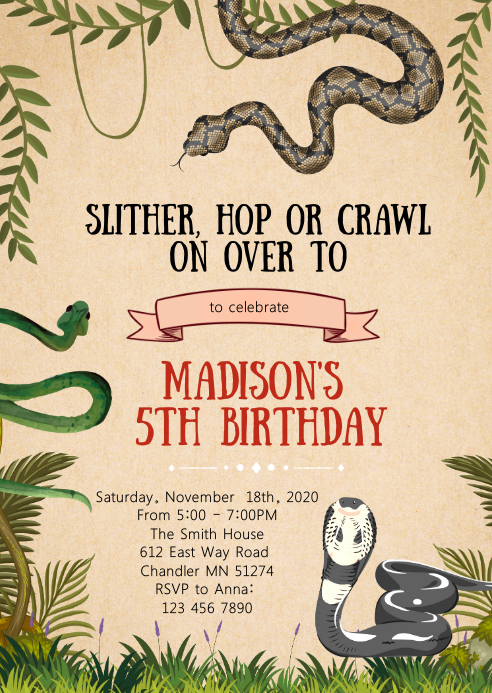 Snake birthday party invitation Template | PosterMyWall