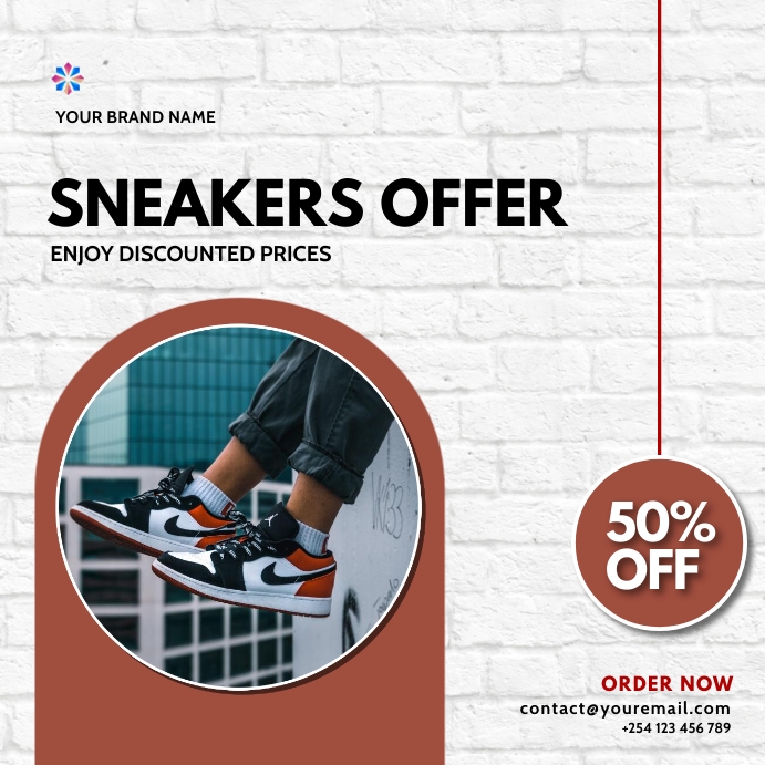 sneakers rubber sport shoe fashion sale flyer Square (1:1) template