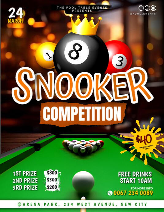 Pool Table Competitio Snooker pool table competition tournament billiards event flyer ...