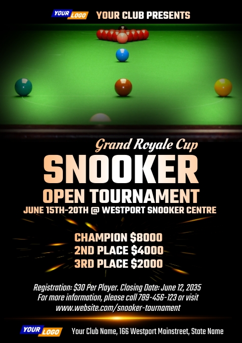 Plantilla de Snooker tournament invitation flyer | PosterMyWall