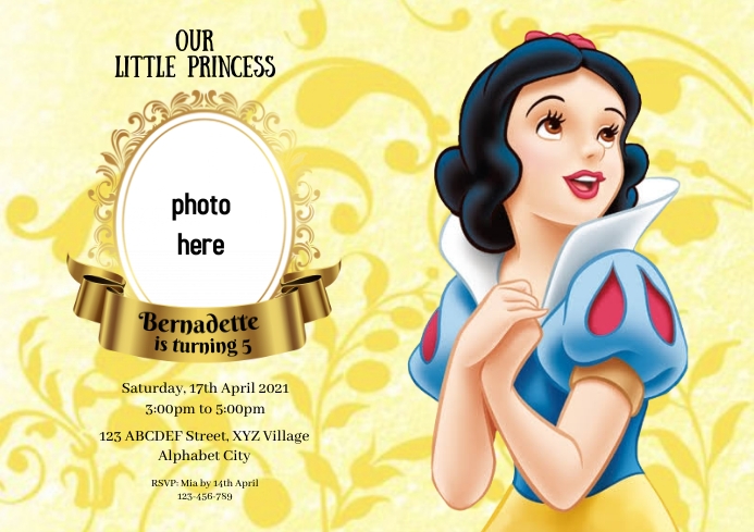 Snow White Birthday Invitation Template | PosterMyWall snow-white-birthday-invitation-template-postermywall