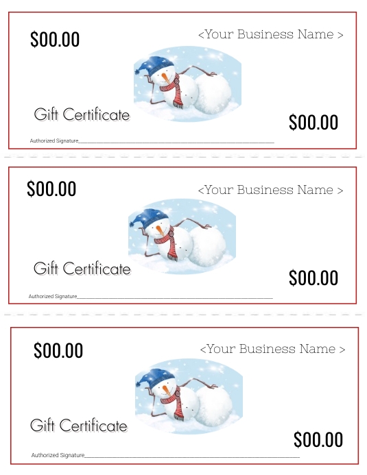 Snowman, Gift Certificates, Printable Template | PosterMyWall