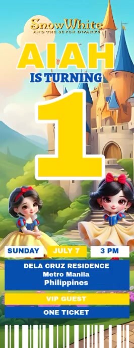 SNOWWHITE THEME BIRTHDAY INVITATION TICKET FOR KIDS Door Hanger template