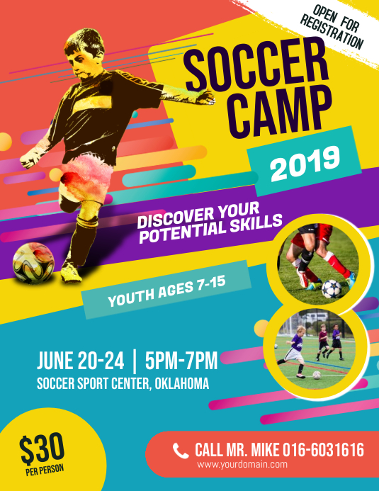 Soccer Camp Flyer Template Folheto (US Letter)