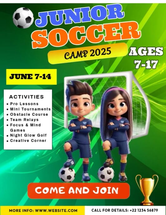 Soccer kids camp video Pamflet (Letter AS) template