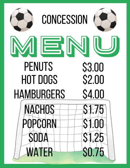 Soccer Concession Menu Template PosterMyWall