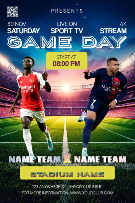 Soccer Football Game Day Sport Event Poster Template | PosterMyWall