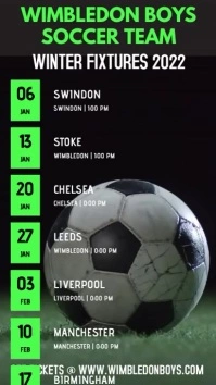 Soccer Football Team Schedule Video Display digitale (9:16) template