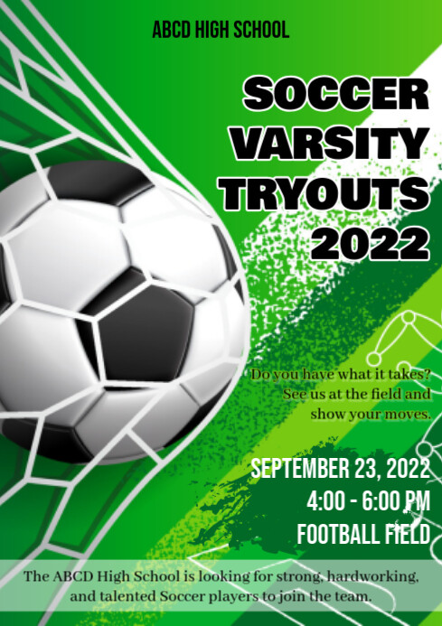 Soccer Football Tryouts Poster A4 template