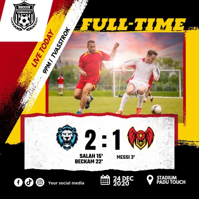 Soccer Game Full Time Result Social Media Template | PosterMyWall