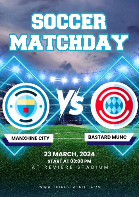 Soccer Matchday with Blue Neon Template | PosterMyWall