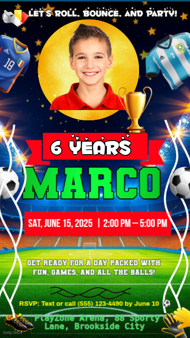 soccer party Invitation Instagram Story template