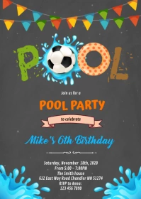 Soccer pool party invitation A6 template