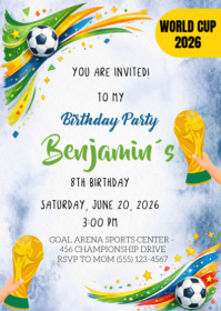 White World Cup Birthday Party A6 Template