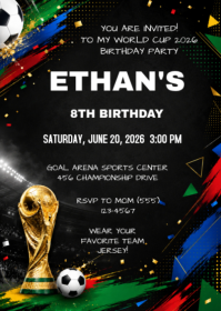 Black World Cup Birthday Party A6 Template