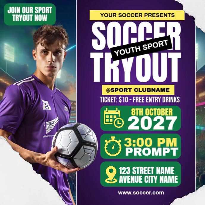Soccer Youth Tryout Ads Template | PosterMyWall