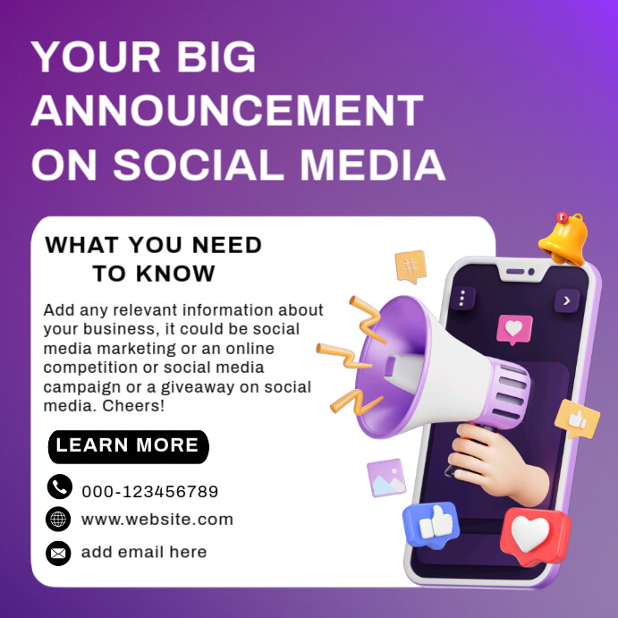 Social media post template for announcements adverts online | PosterMyWall