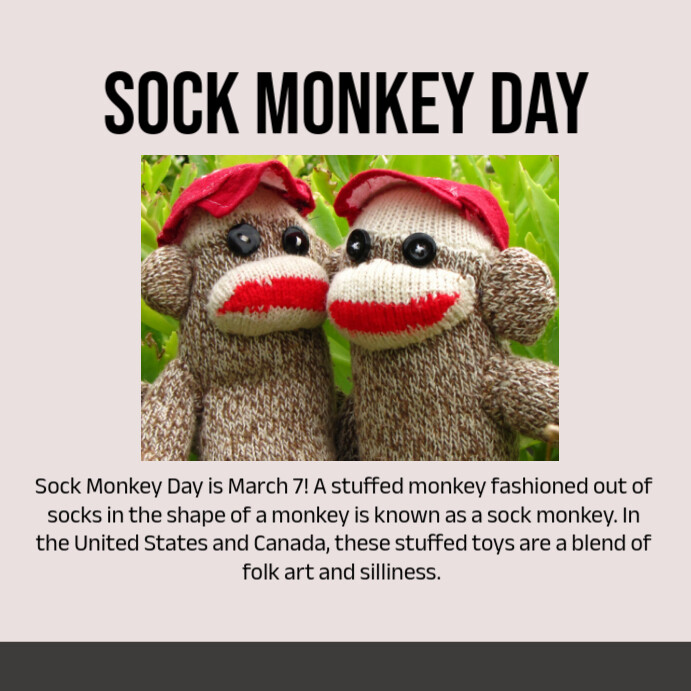 sock monkey day Instagram Post template