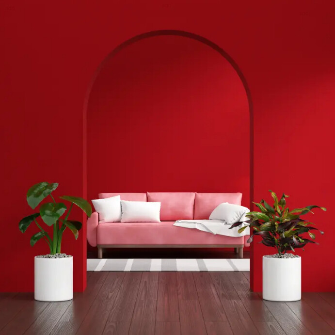Sofa in red living room with mockup space โพสต์บน Instagram template