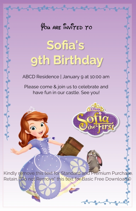 Sofia The First - Bag - Invitation Wide Setengah Halaman template