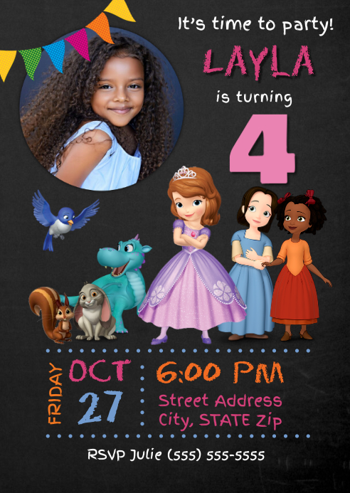 Sofia the First Birthday Invitation Template | PosterMyWall Sofia the First Birthday Invitation Template | PosterMyWall