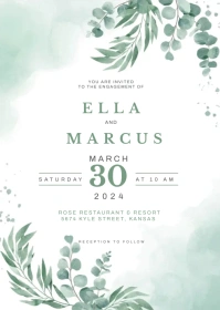 Soft Green Wedding / Engagement Invitation A6 template
