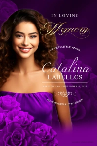 Soft Purple Roses Women's Obituary Funeral Memorial Service Poster Sign template