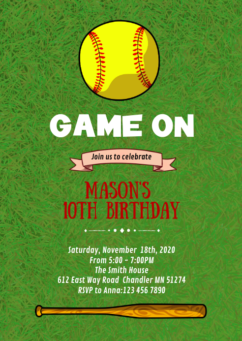 Softball Birthday Party Invitation Template Postermywall