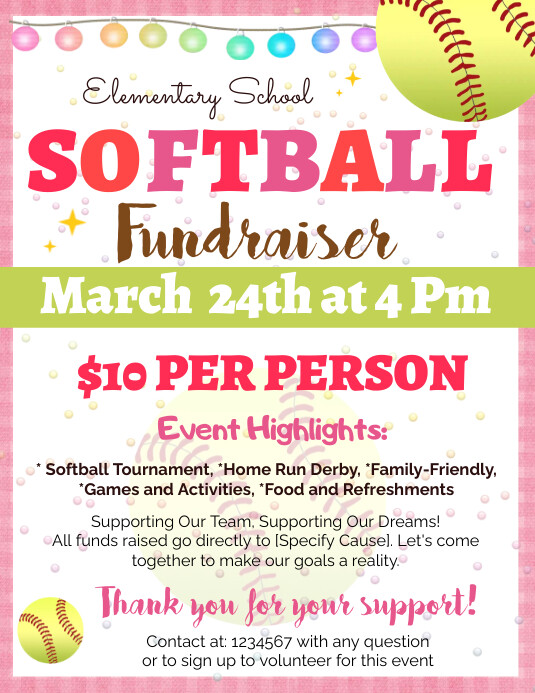 Softball Fundraiser Flyer Printable Volante (Carta US) template