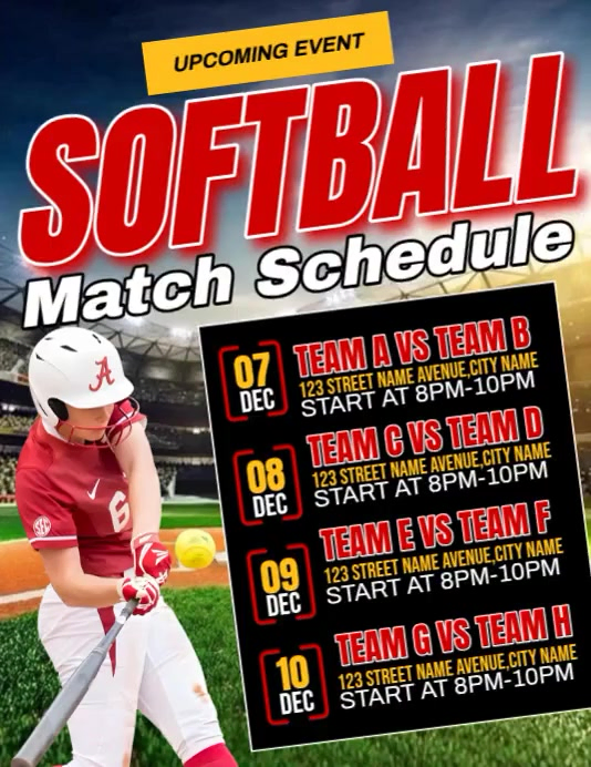 Softball Match Schedule Volantino (US Letter) template