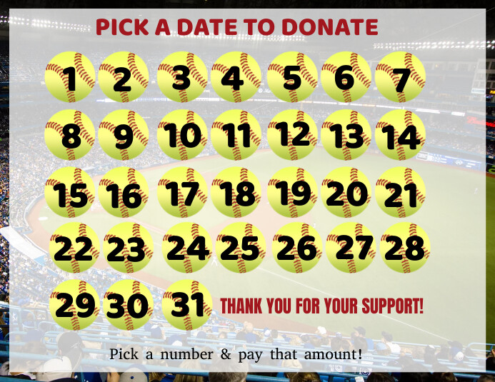 Softball pick a date to donate calendar Рекламная листовка (US Letter) template