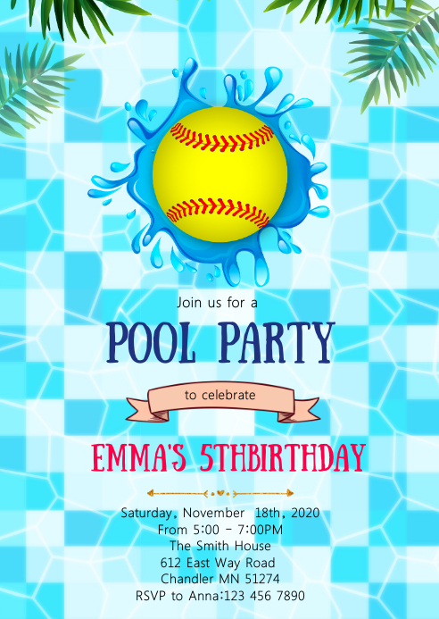 Softball Pool Birthday Party Invitation Template Postermywall