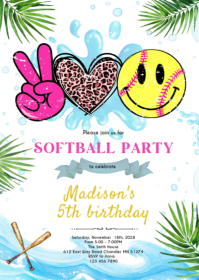 Softball pool Birthday Party invite A6 template