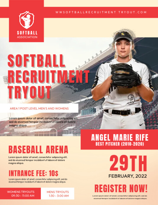 Softball Recruitment Tryout Poster Design Template | PosterMyWall