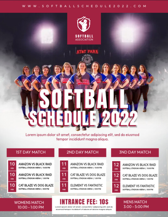 Softball Schedule Poster Design Flyer (format US Letter) template