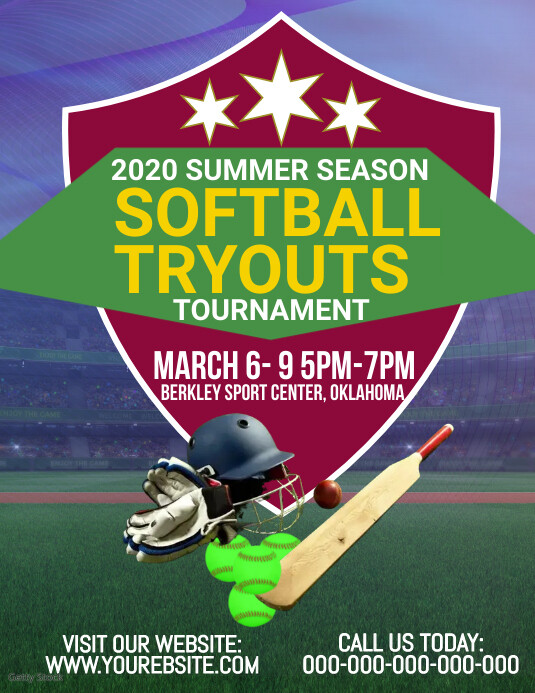 Softball Try-out Flyer Template Volante (Carta US)