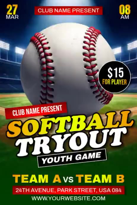 Softball Tryout Ads Template | PosterMyWall